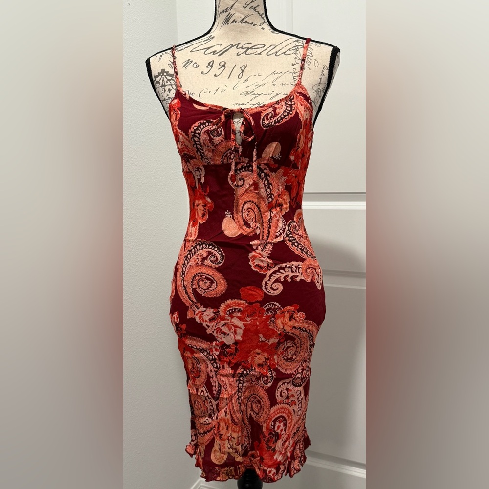 Wet Seal Red Orange Paisley Summer Dress